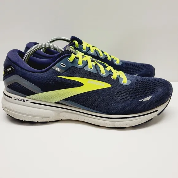 Brooks Ghost 15 Men's  Navy Blue Lime Running Shoes 1103931D429 Size 12