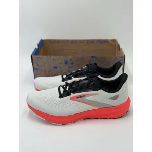 Brooks Men’s Launch 10 Running Shoes White/Black Fiery Coral New W Box Size 12