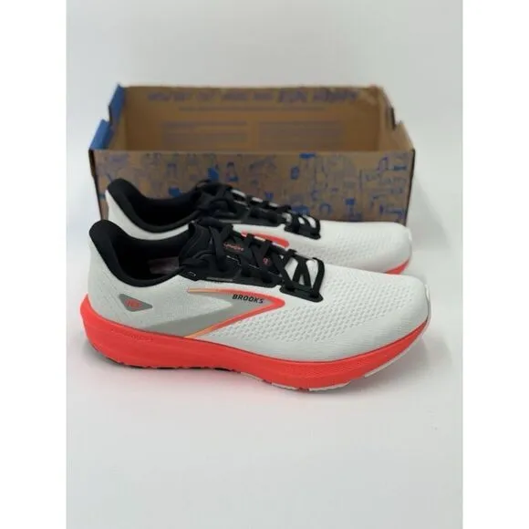 Brooks Men’s Launch 10 Running Shoes White/Black Fiery Coral New W Box Size 12