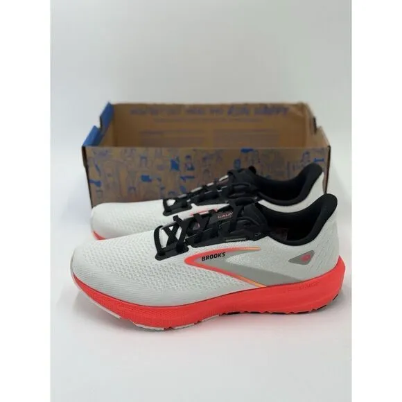 Brooks Men’s Launch 10 Running Shoes White/Black Fiery Coral New W Box Size 12