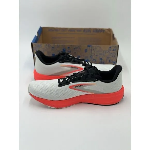 Brooks Men’s Launch 10 Running Shoes White/Black Fiery Coral New W Box Size 12
