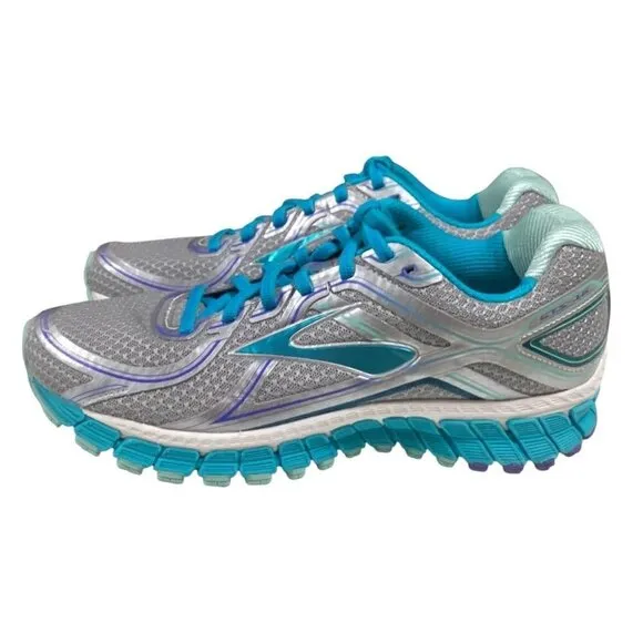 Brooks Running Shoes Womens 9 Grey Silver Blue Adrenaline GTS 16 Sneakers