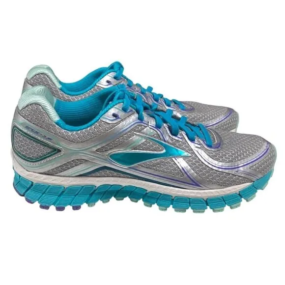 Brooks Running Shoes Womens 9 Grey Silver Blue Adrenaline GTS 16 Sneakers