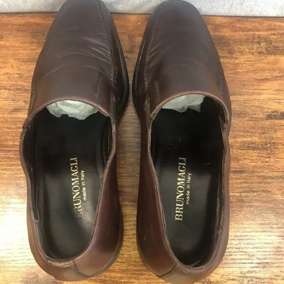 Bruno Magli Raging Loafer Mens Size 7 M Slip On Brown Leather Shoes Italy