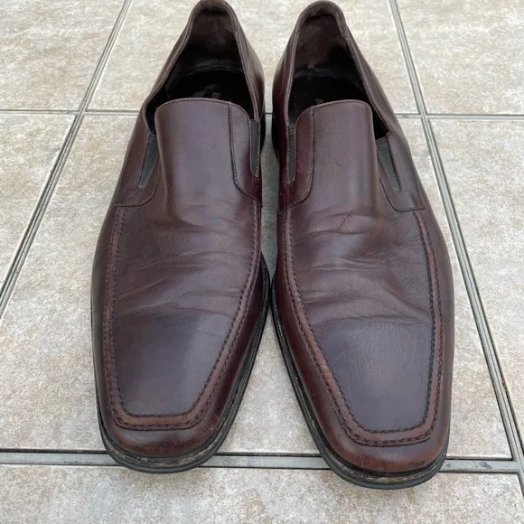 Bruno Magli Raging Men's Smooth Brown Leather Slip On Square Toe Dress Shoes