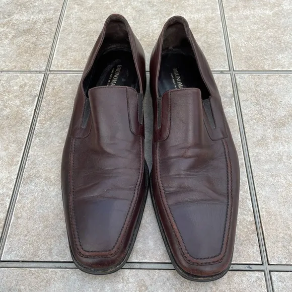 Bruno Magli Raging Men's Smooth Brown Leather Slip On Square Toe Dress Shoes