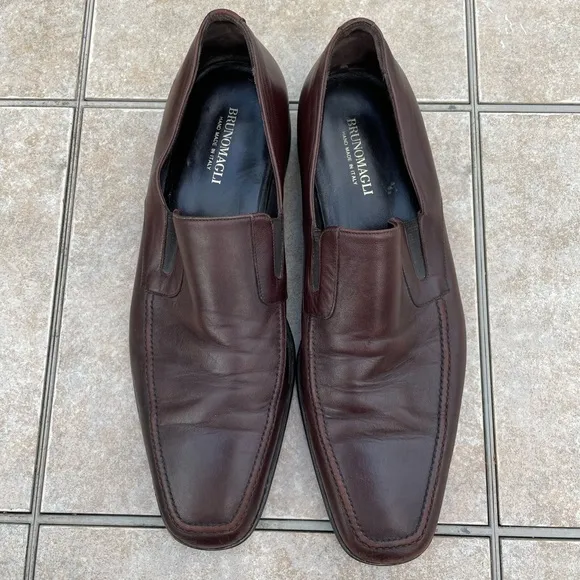 Bruno Magli Raging Men's Smooth Brown Leather Slip On Square Toe Dress Shoes