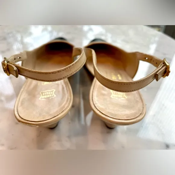 Bruno Magli vintage tan&amp;black leather cap toe slingbacks, 7N*, Made in Italy