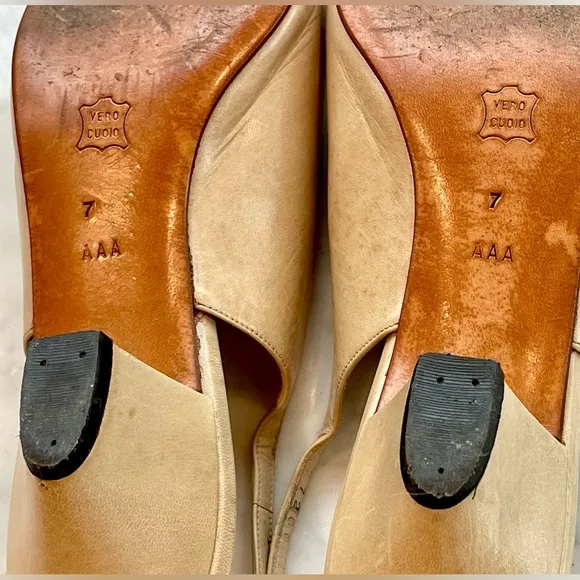 Bruno Magli vintage tan&amp;black leather cap toe slingbacks, 7N*, Made in Italy