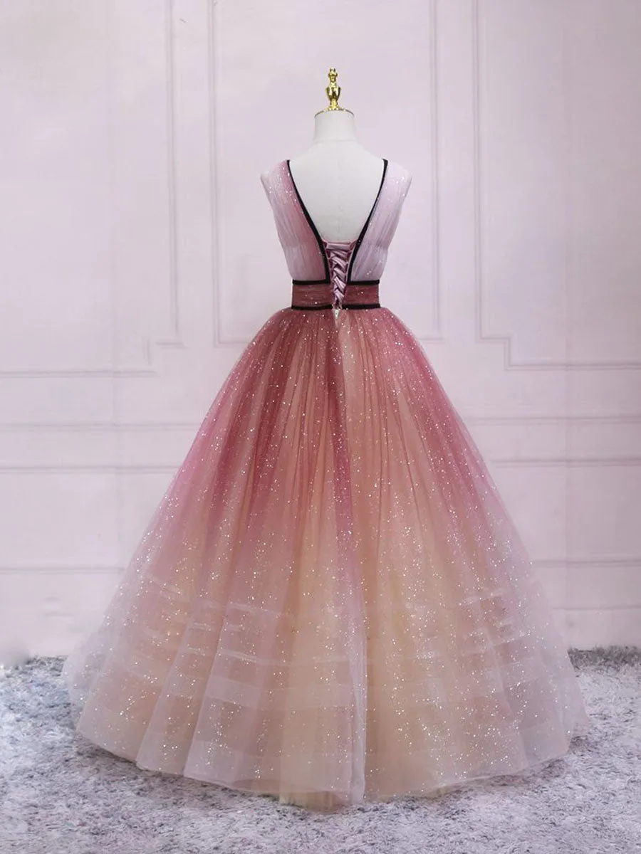 Burgundy v neck tulle sequin long prom dress burgundy tulle formal dress