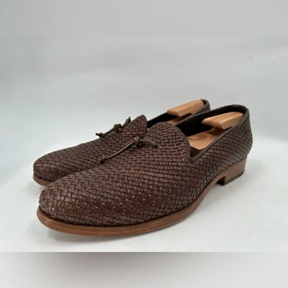Buttero Intrecciato Brown Leather Slip-on Shoes Size 45 EU/ 12 USA