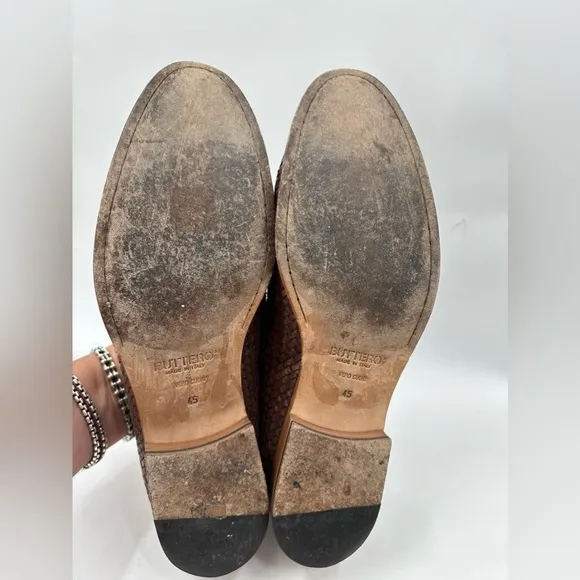 Buttero Intrecciato Brown Leather Slip-on Shoes Size 45 EU/ 12 USA