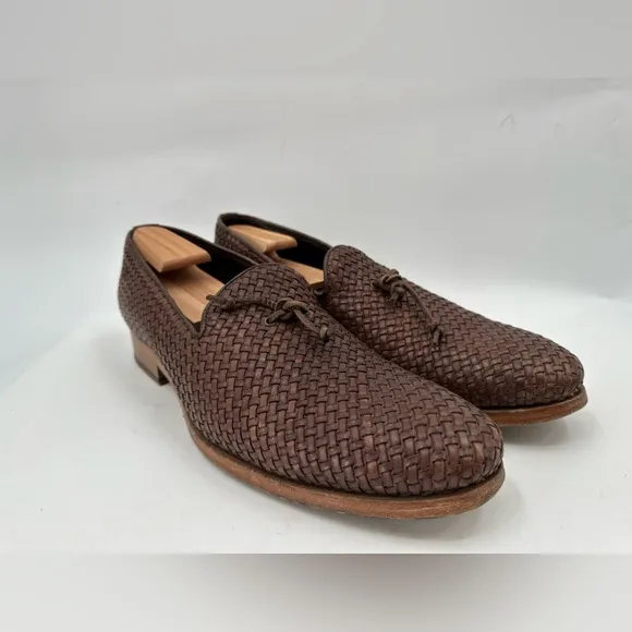 Buttero Intrecciato Brown Leather Slip-on Shoes Size 45 EU/ 12 USA