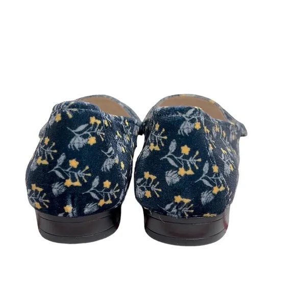 Cabi Carnaby Velvet Blue Loafers Shoes style# 6005 Yellow Flowers Christmas 7M