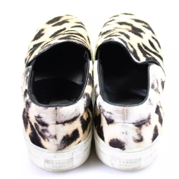 Celine Womens Ponyhair Cheetah Print Slip On Sneakers Beige Black 7.5US 37.5EU