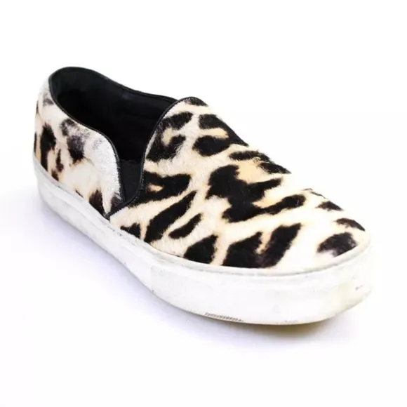 Celine Womens Ponyhair Cheetah Print Slip On Sneakers Beige Black 7.5US 37.5EU