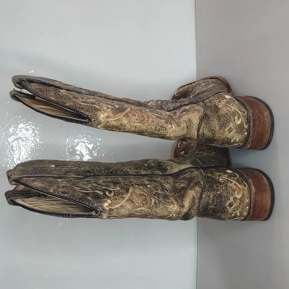 Circle G Womens Embroidered Swirl Snip Toe Distressed Cowgirl Boots size 9