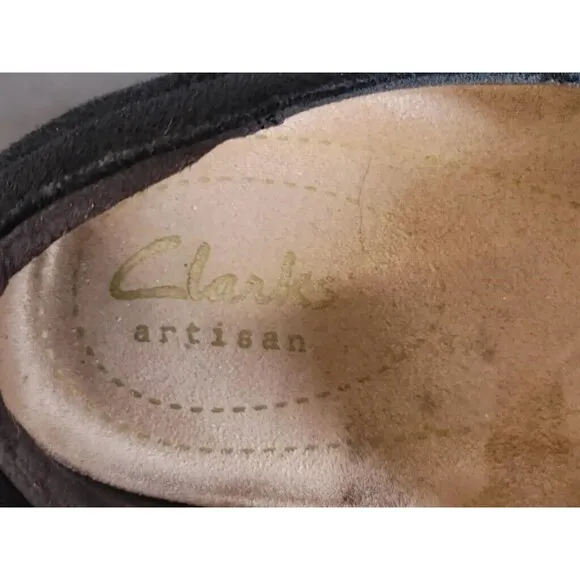 Clarks Artisan Collection Leather Black Slip On Low Wedge Shoes SZ 9M Chic Comfy
