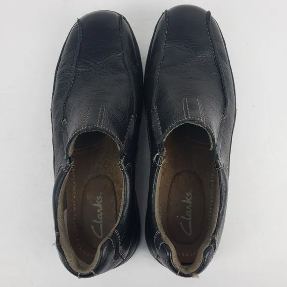 Clarks Bradley Step Slip On Black Leather Shoes Men’s Size 12