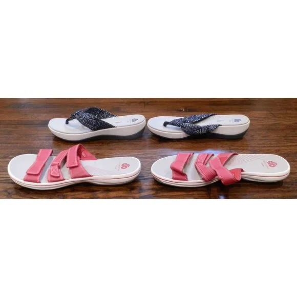 Clarks Cloudsteppers Cushioned Flip Flops Sandals Shoes 7 1/2 Set of 2 NWOT