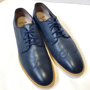 Clarks Dark Navy Blue Leather Lace-Up Wingtip Shoes Size 13
