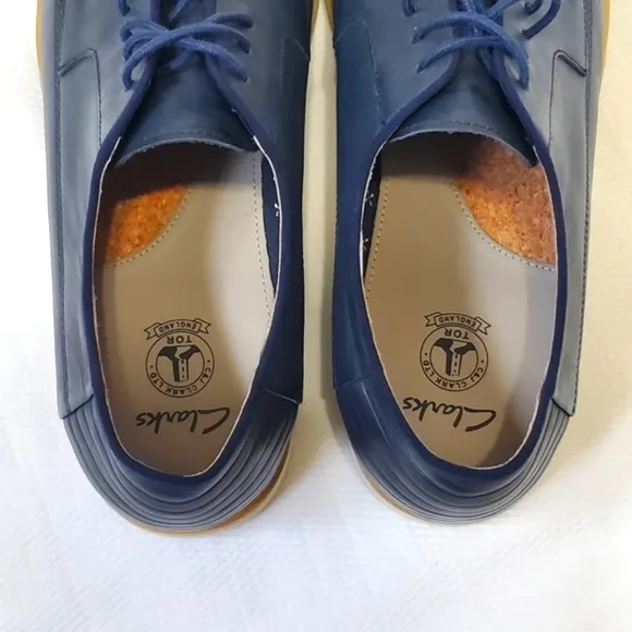 Clarks Dark Navy Blue Leather Lace-Up Wingtip Shoes Size 13