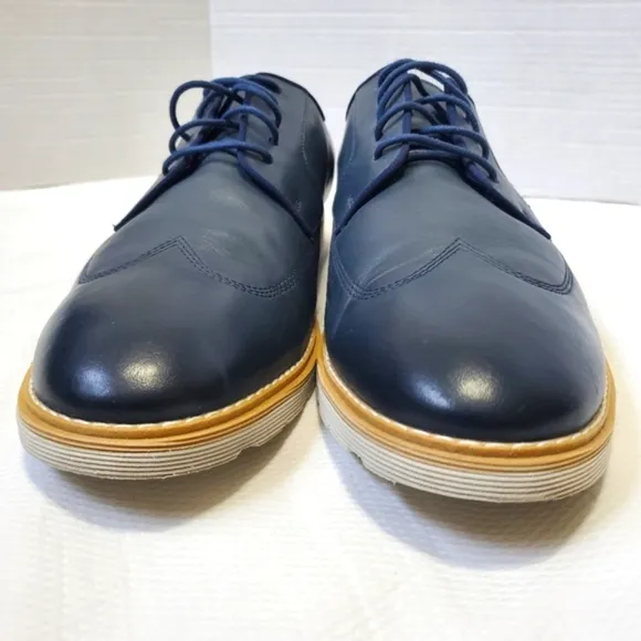 Clarks Dark Navy Blue Leather Lace-Up Wingtip Shoes Size 13