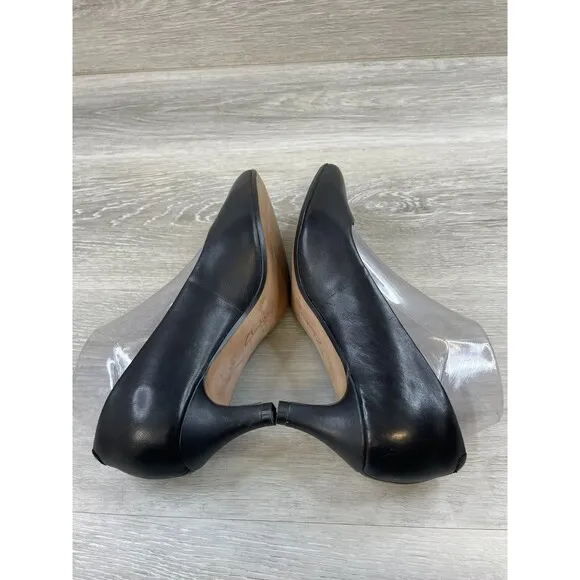 Clarks Linvale Jerica Women's 7.5M Black Leather Slip-On Pointed Toe Pump Heel