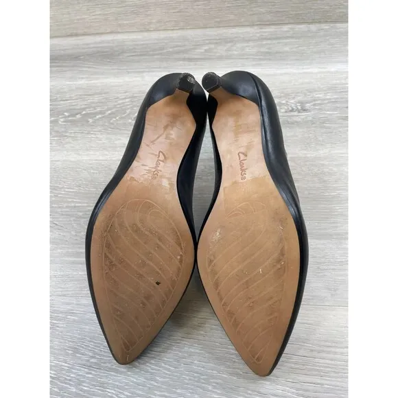 Clarks Linvale Jerica Women's 7.5M Black Leather Slip-On Pointed Toe Pump Heel