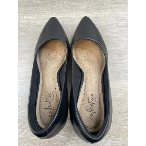 Clarks Linvale Jerica Women's 7.5M Black Leather Slip-On Pointed Toe Pump Heel