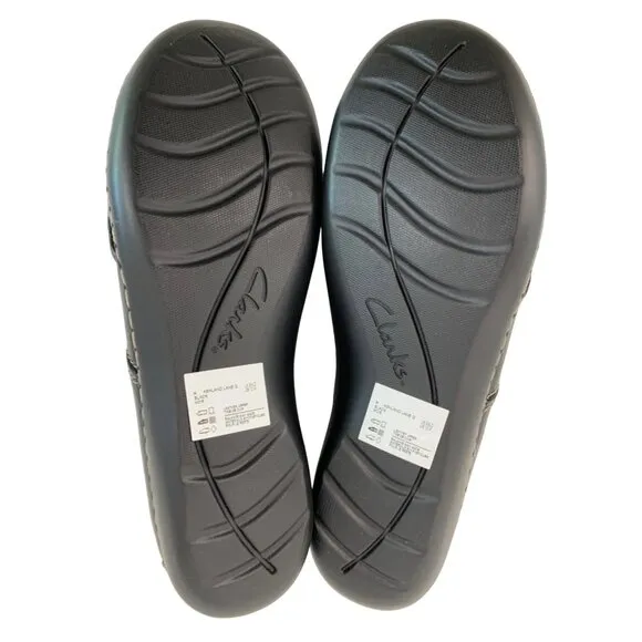 Clarks Womens Ashland Leather Slip-On Loafers Size 12M Black Shoes 7911 NWT