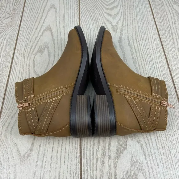 Clarks Women's Maye Strap Buckle Booties 6.5M Dark Tan Leather $140