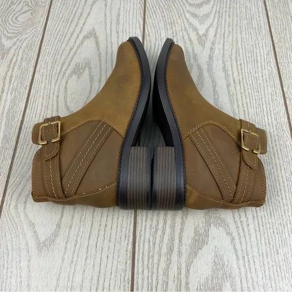 Clarks Women's Maye Strap Buckle Booties 6.5M Dark Tan Leather $140