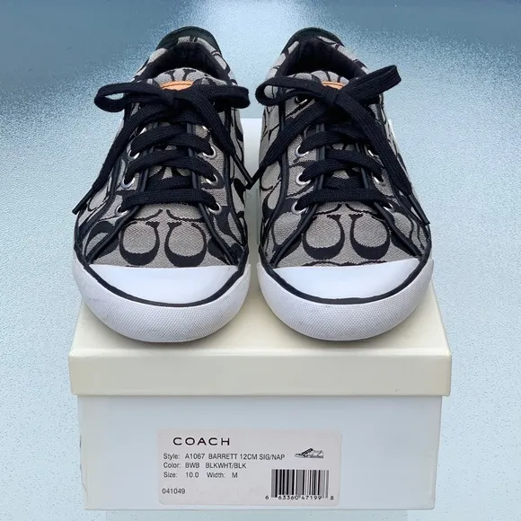 COACH Barrett Black &amp; White Signature CC Logo Sneakers Shoes A1067, Women’s 10