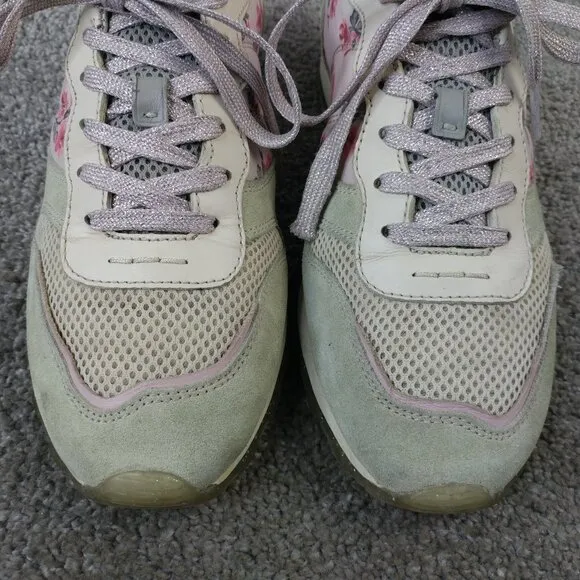 Coach C118 Floral Lace Up Sneakers Womens Size 7.5 Shoes Low Top Gray Pink