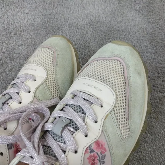 Coach C118 Floral Lace Up Sneakers Womens Size 7.5 Shoes Low Top Gray Pink
