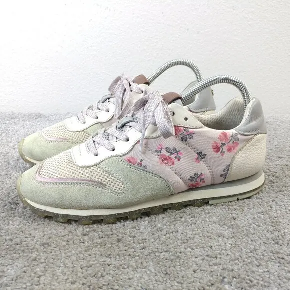 Coach C118 Floral Lace Up Sneakers Womens Size 7.5 Shoes Low Top Gray Pink