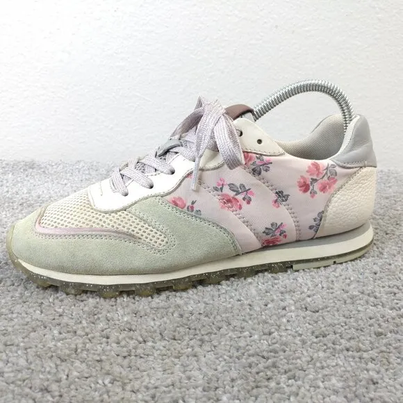 Coach C118 Floral Lace Up Sneakers Womens Size 7.5 Shoes Low Top Gray Pink