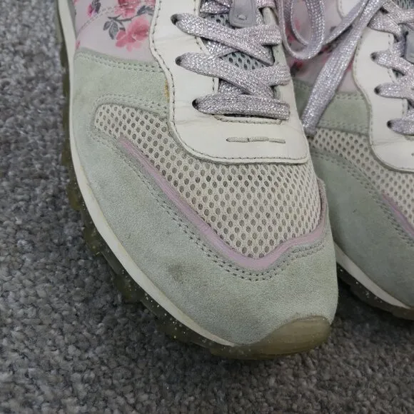 Coach C118 Floral Lace Up Sneakers Womens Size 7.5 Shoes Low Top Gray Pink