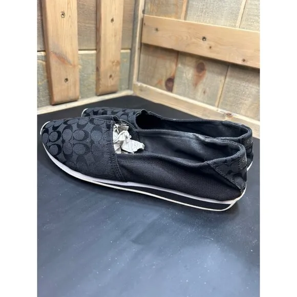 Coach Womens Black Signature Canvas Slip-On Shoes Size 9.5