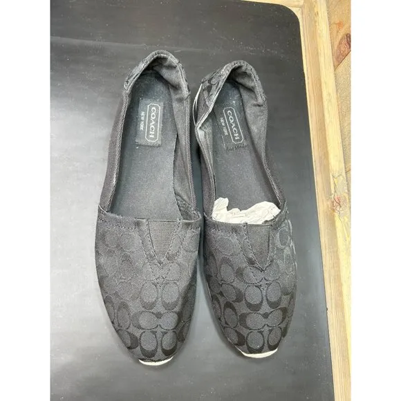 Coach Womens Black Signature Canvas Slip-On Shoes Size 9.5