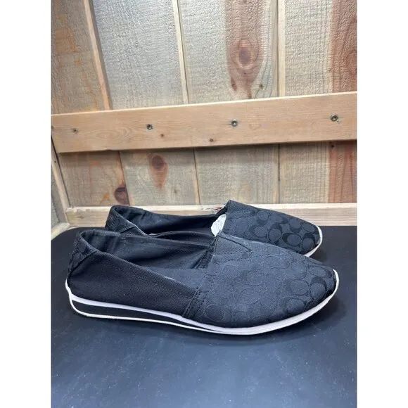 Coach Womens Black Signature Canvas Slip-On Shoes Size 9.5