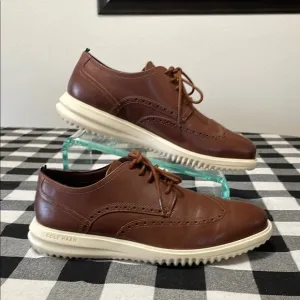 Cole Haan Grand  Wingtip Men's Brown Leather Oxford Shoes Size 9.5 Lace Up