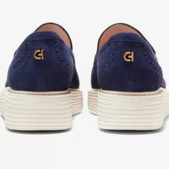 Cole Haan OriginalGrand Platform Venetian Loafer Blue Suede Shoes Size 8.5
