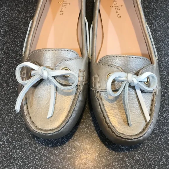 Cole Haan White &amp; Gold Tali Boat Shoes Brand New