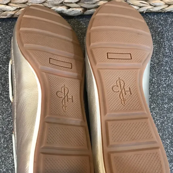 Cole Haan White &amp; Gold Tali Boat Shoes Brand New