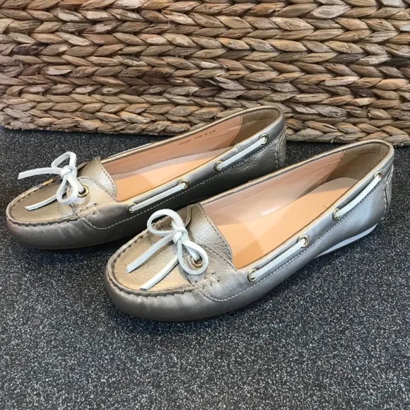 Cole Haan White &amp; Gold Tali Boat Shoes Brand New