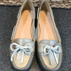 Cole Haan White &amp; Gold Tali Boat Shoes Brand New