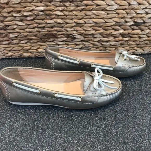 Cole Haan White &amp; Gold Tali Boat Shoes Brand New