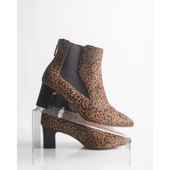 Cole Haan Womens Etta Leopard-Print Calf Hair Booties Ankle Boots US 7.5 Brown